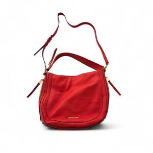 Michael Kors Red Pebbled Leather Hobo Crossbody Shoulder Bag Gold Hardware